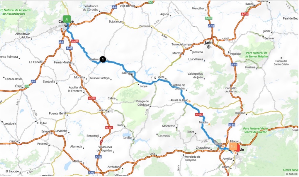 Mapa zona Córdoba a Granada